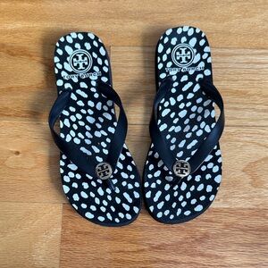Tory Burch Black and White Polka Dot Flip Flops